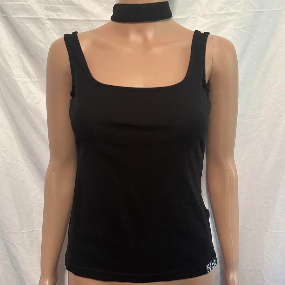 Killstar Elissa tank top in black choker neck size small stretchy fabric goth